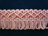 FT731 22mm Tea Rose Pink Looped Fringe on a Decorated Braid - Ribbonmoon