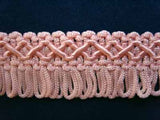 FT731 22mm Tea Rose Pink Looped Fringe on a Decorated Braid - Ribbonmoon