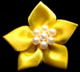 RB328 Yellow Satin 5 Petal Poinsettia with Pearl Beads - Ribbonmoon