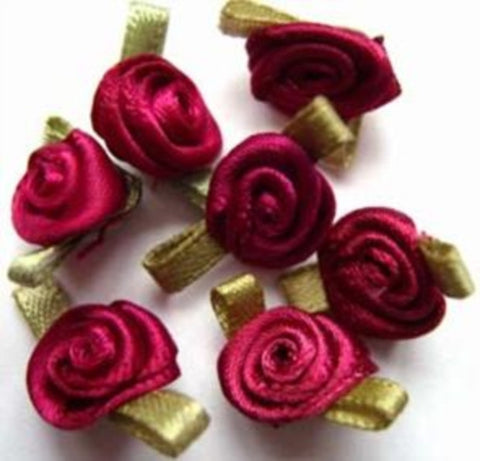 RB263 24mm Wine Satin Ribbon Rose - Ribbonmoon