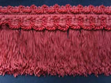 FT1139 Geranium and Coral Pink Tassel Fringe on a Decorated Braid - Ribbonmoon