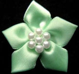 RB335 Mint Green Satin 5 Petal Poinsettia with Pearl Beads - Ribbonmoon
