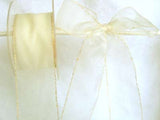R5517 43mm Ivory Sheer Ribbon with Metallic Gold Tinsel Borders - Ribbonmoon