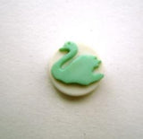B14307 12mm Mint Green and White Matt Swan Design Novelty Shank Button - Ribbonmoon