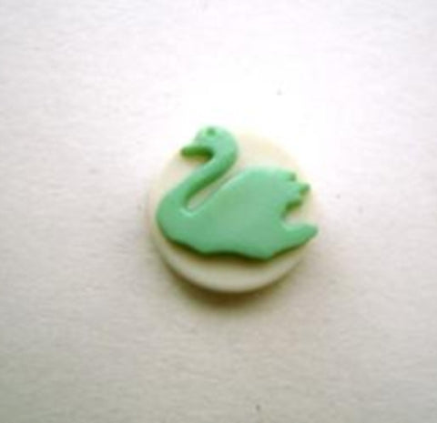B14307 12mm Mint Green and White Matt Swan Design Novelty Shank Button - Ribbonmoon