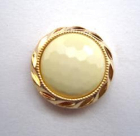 B14579 17mm Pale Jasmine Honeycomb Shank Button, Gilded Gold Poly Rim - Ribbonmoon