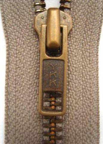 Z2522 YKK 16cm Beige Grey Closed End No.5 Zip with Brass Teeth - Ribbonmoon