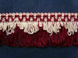 FT1108 46mm Burgundy and Natural White Looped Fringe on a Decorated Braid - Ribbonmoon