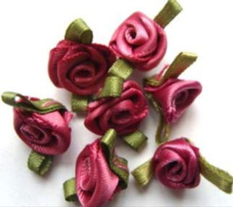 RB267 24mm Raspberry Pink Satin Ribbon Rose - Ribbonmoon