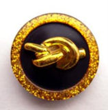 B14634 22mm Black and Gilded Gold Poly Shank Button, Glittery Rim