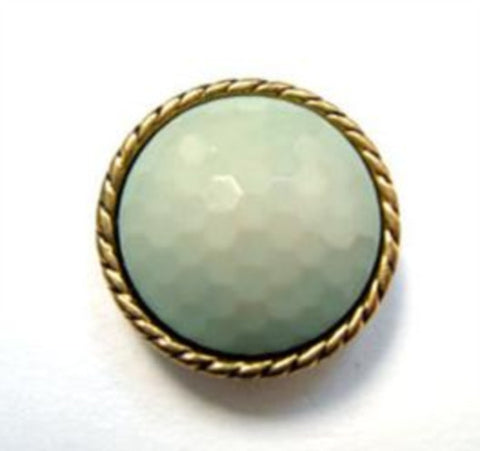 B14990 18mm Pale Green Honeycomb Shank Button, Gilded Gold Poly Rim - Ribbonmoon