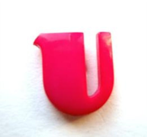 B7087 14mm Letter U Alphabet Shank Button Shocking Pink