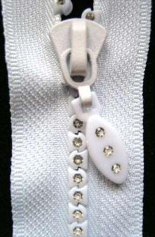 Z1830 15cm White Closed End No.6 Zip with Diamonte Teeth - Ribbonmoon