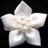 RB338 White Satin 5 Petal Poinsettia with Pearl Beads - Ribbonmoon