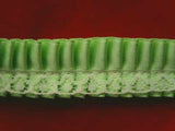L048 23mm Natural White Lace over a Gathered Mint Green Satin