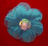 RB472 25mm Peacock Blue Sheer Flower, Iridescent Sequins and Pearl - Ribbonmoon