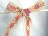 R5654 35mm Beige Lace over a Dusky Mauve Pink Faux Velvet Ribbo - Ribbonmoon