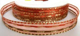 R7402 16mm Brown and Rust Striped and Sheer Ribbon, Woven Gold Lurex. - Ribbonmoon