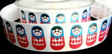 R7258 25mm White Satin Ribbon with a Russian Doll Themed Print - Ribbonmoon