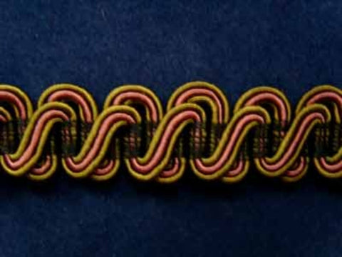 FT324 15mm Black, Dusky Pink and Moss Green Scroll Gimp Braid - Ribbonmoon