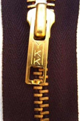 Z3748 YKK 23cm Deep Congo Brown Closed End No.5 Zip with Brass Teeth - Ribbonmoon