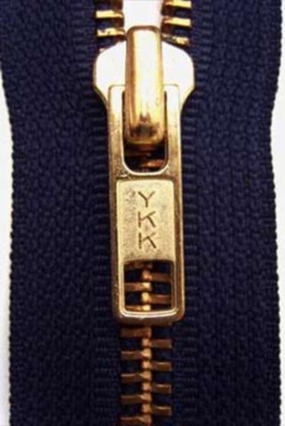 Z4100 YKK 13cm Navy Closed End No.5 Zip with Brass Teeth - Ribbonmoon