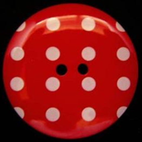 B4850 34mm Red Glossy Polka Dot 2 Hole Button - Ribbonmoon