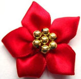 RB466 Deep Red Satin Poinsettia With Gold Beads - Ribbonmoon