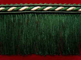 FT1820 5cm Hunter Green and Cream Cut Fringe on a Corded Braid - Ribbonmoon