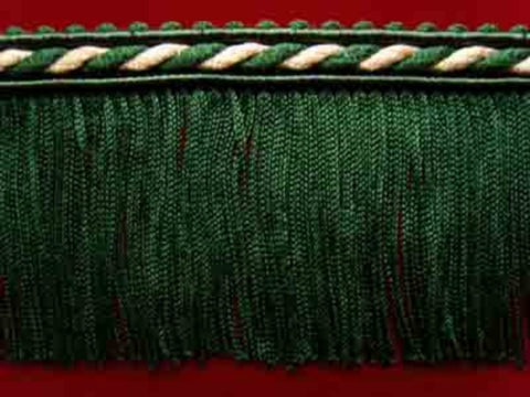 FT1820 5cm Hunter Green and Cream Cut Fringe on a Corded Braid - Ribbonmoon