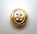 B16719 14mm Pale Gold Metal Alloy Shank Button, Anchor Design - Ribbonmoon