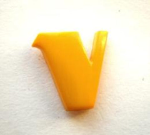 B7097 14mm Letter V Alphabet Shank Button Yellow