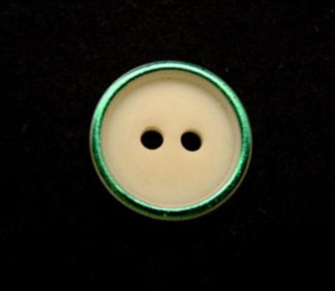 B10543 14mm Ivory and Metallic Green 2 Hole Button - Ribbonmoon