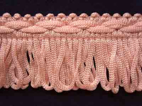 FT180 32mm Dusky Azalea Pink Looped Fringe on a Decorated Braid - Ribbonmoon