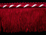 FT1854 5cm Deep Cardinal and White Cut Fringe on a Corded Braid - Ribbonmoon