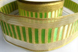 R6852 39mm Metallic Gold Mesh Ribbon with Gold and Lime Green Bands - Ribbonmoon