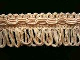 FT798 25mm Deep Antique Cream Looped Fringe on a Decorated Braid - Ribbonmoon
