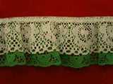 L082 5cm Emerald and Natural Lightly Frilled Polyester Double Lace - Ribbonmoon
