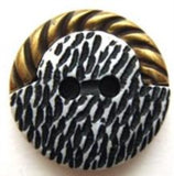 B6508 23mm Black, White and Gilded Brass Poly 2 Hole Button - Ribbonmoon