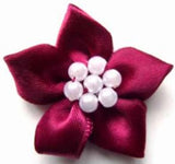 RB330 Wine Satin 5 Petal Poinsettia with Pearl Beads - Ribbonmoon