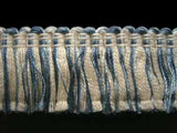 FT892 3cm Natural and Dusky Blues Cut Ruched Fringing - Ribbonmoon