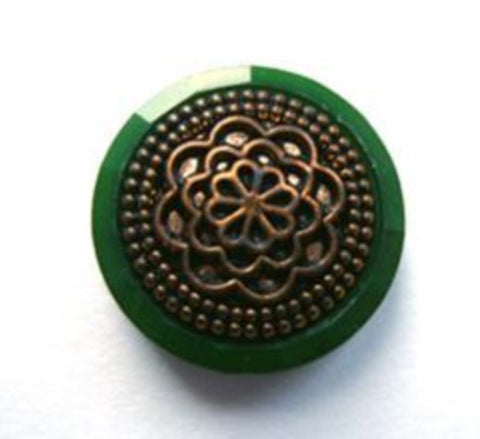 B17673 18mm Gilded Burnt Bronze Shank Button, Deep Green Rim