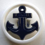 B8467 23mm Navy and White Shank Button with an Anchor Design - Ribbonmoon