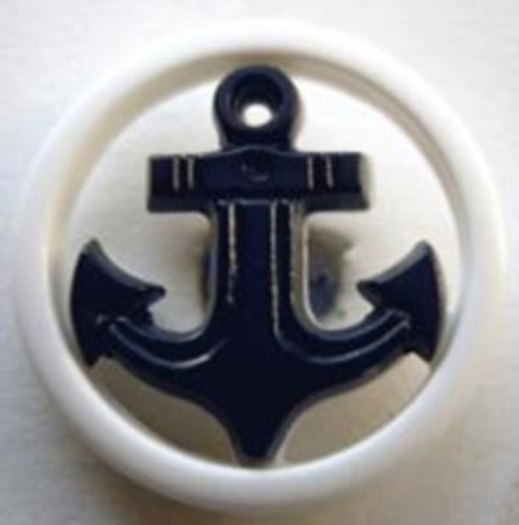 B8467 23mm Navy and White Shank Button with an Anchor Design - Ribbonmoon