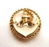 B14894 18mm Gilded Gold Poly and Bridal White Anchor Shank Button - Ribbonmoon