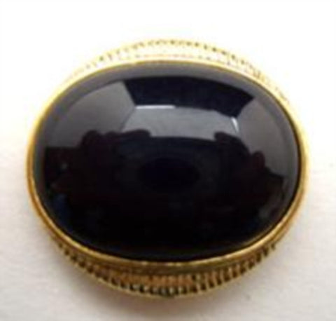 B14637 21mm Midnight Navy Domed Oval Centre Shank Button, Gilded Rim - Ribbonmoon