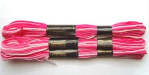 S013 8 Metre Skein Varigated Pink Cotton Embroidery Thread, 6 Strand Colourfast - Ribbonmoon