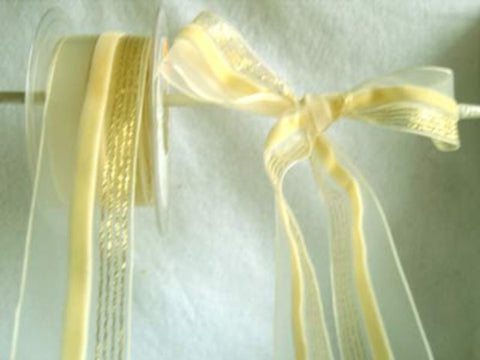 R5964 36mm Ivory, Cream and Metallic Gold Sheer Ribbon,8mm Centre Velvet Stripe - Ribbonmoon