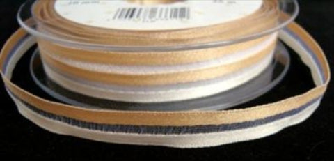 R7523 10mm Honey-Pearl White Silk and Sheer Striped Ribbon by Berisfords