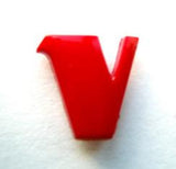 B7096 14mm Letter V Alphabet Shank Button Red
